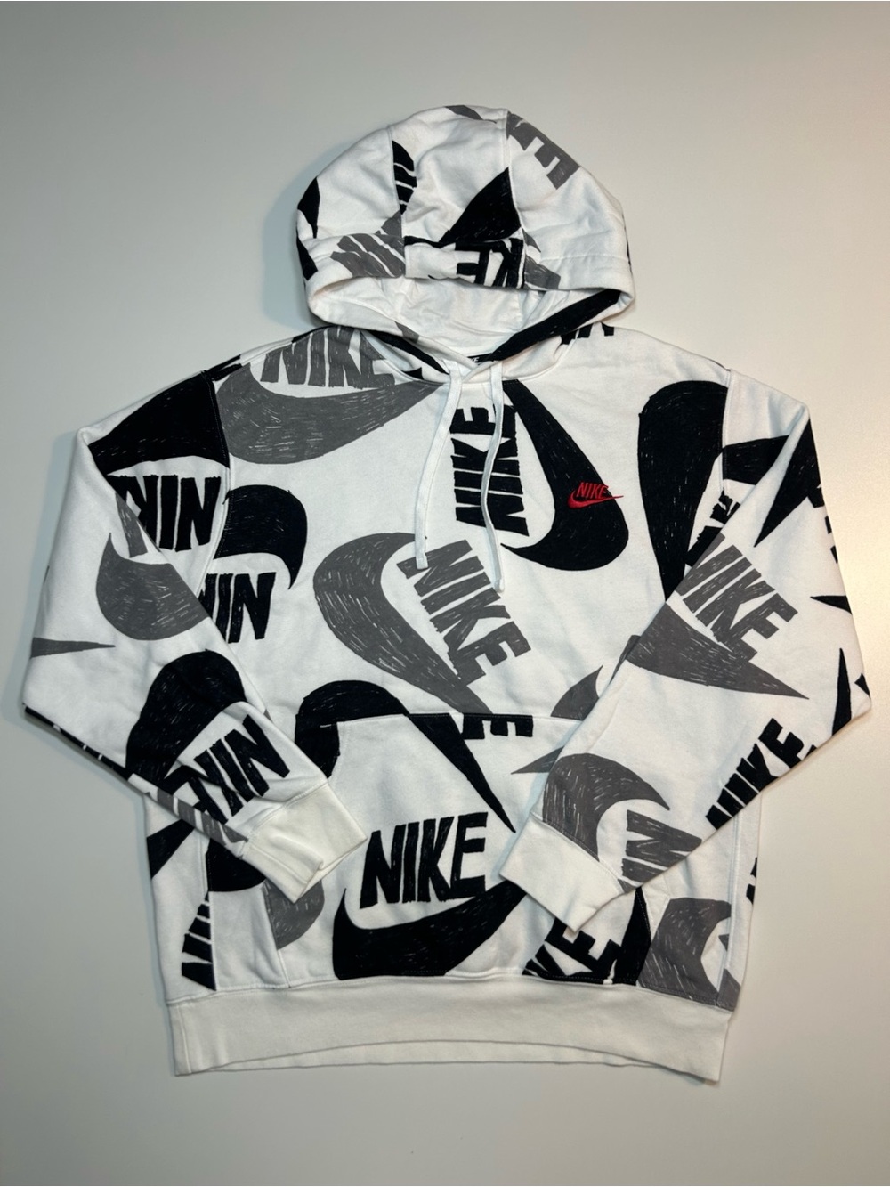 Nike Sportswear Club Fleece All Over Print Scribble Swoosh Hoodie White